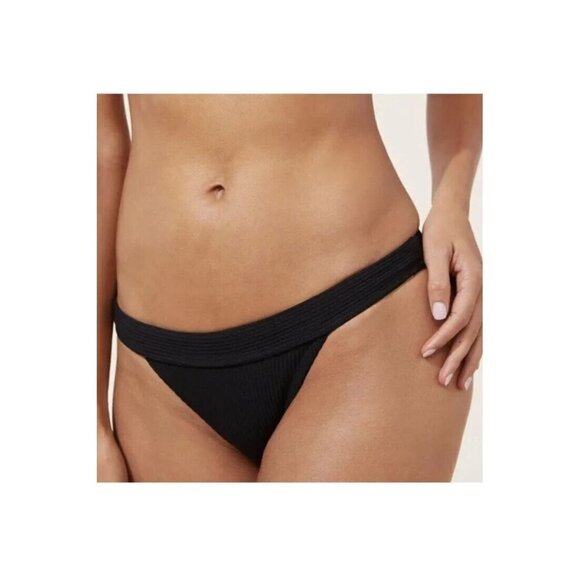 Andie Swim The Banded Cheeky Rib Bikini Bottom Stretch Black Medium NWTS 1D - Picture 1 of 6